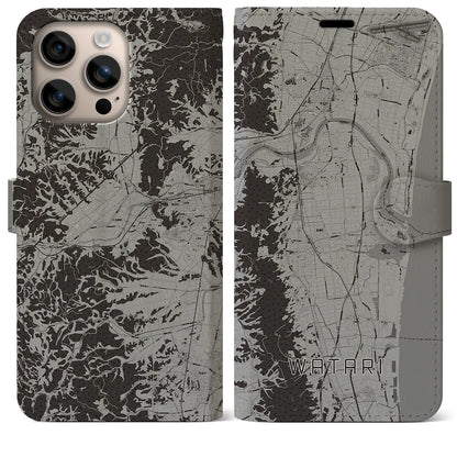 【亘理（宮城県）】地図柄iPhoneケース（手帳タイプ）モノトーン・iPhone 16 Plus 用