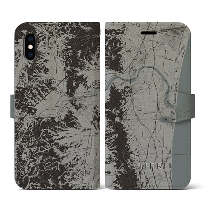 【亘理（宮城県）】地図柄iPhoneケース（手帳タイプ）モノトーン・iPhone XS / X 用