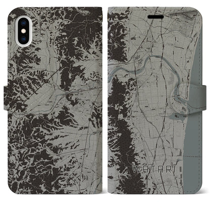 【亘理（宮城県）】地図柄iPhoneケース（手帳タイプ）モノトーン・iPhone XS Max 用