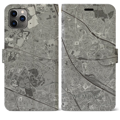 【ウェンブリー（イギリス）】地図柄iPhoneケース（手帳タイプ）モノトーン・iPhone 11 Pro Max 用