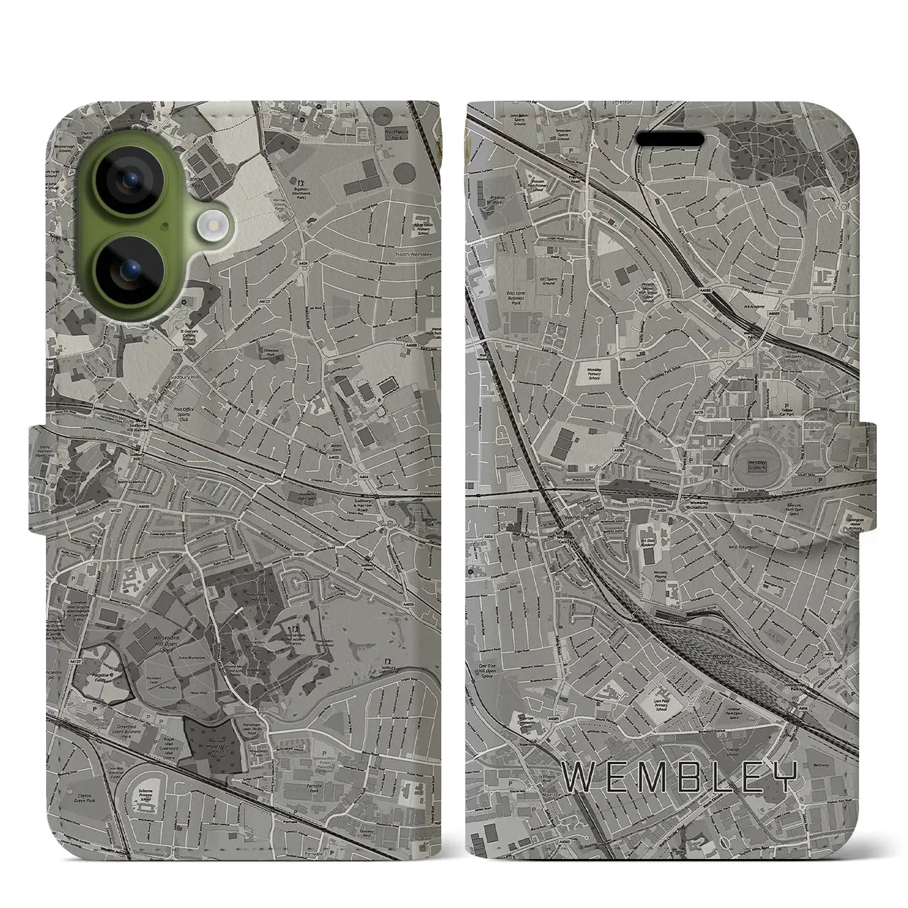 【ウェンブリー（イギリス）】地図柄iPhoneケース（手帳タイプ）