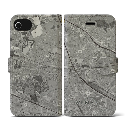 【ウェンブリー（イギリス）】地図柄iPhoneケース（手帳タイプ）モノトーン・iPhone SE（第3 / 第2世代） / 8 / 7 / 6s / 6 用
