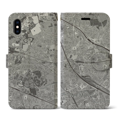 【ウェンブリー（イギリス）】地図柄iPhoneケース（手帳タイプ）モノトーン・iPhone XS / X 用