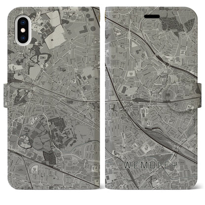 【ウェンブリー（イギリス）】地図柄iPhoneケース（手帳タイプ）モノトーン・iPhone XS Max 用