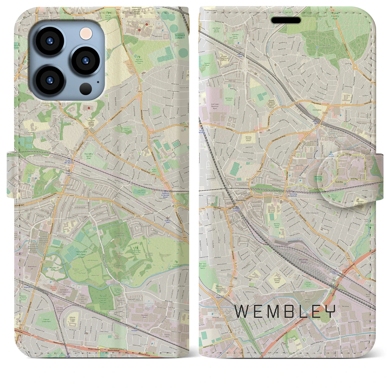 【ウェンブリー（イギリス）】地図柄iPhoneケース（手帳タイプ）