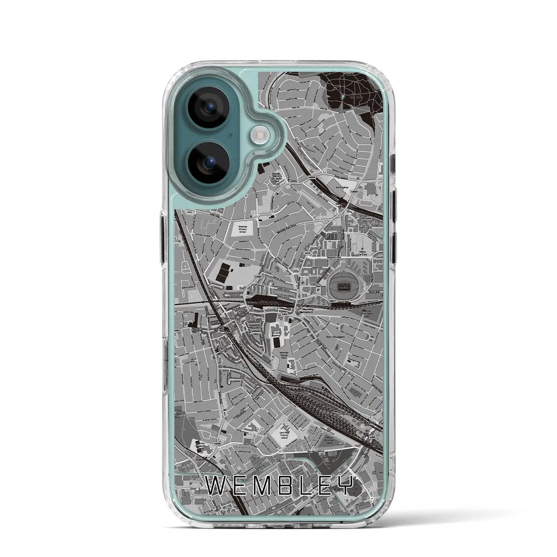 【ウェンブリー(イギリス)】地図柄iPhoneケース(MagSafeタイプ)モノトーン・iPhone 16 Pro 用