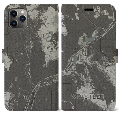 【ウィスラー（カナダ）】地図柄iPhoneケース（手帳タイプ）モノトーン・iPhone 11 Pro Max 用