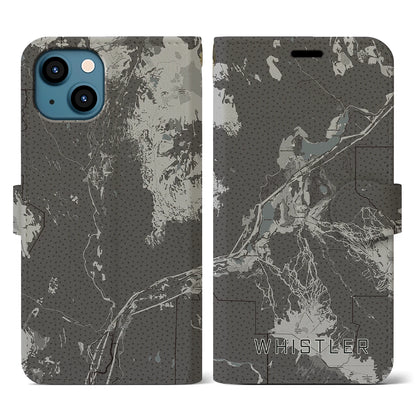【ウィスラー（カナダ）】地図柄iPhoneケース（手帳タイプ）モノトーン・iPhone 13 用