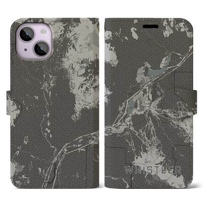 【ウィスラー（カナダ）】地図柄iPhoneケース（手帳タイプ）モノトーン・iPhone 14 用