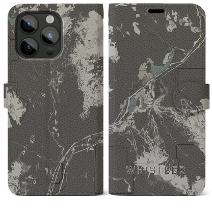 【ウィスラー（カナダ）】地図柄iPhoneケース（手帳タイプ）モノトーン・iPhone 15 Pro Max 用
