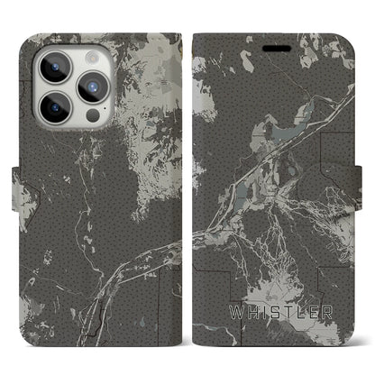 【ウィスラー（カナダ）】地図柄iPhoneケース（手帳タイプ）モノトーン・iPhone 15 Pro 用