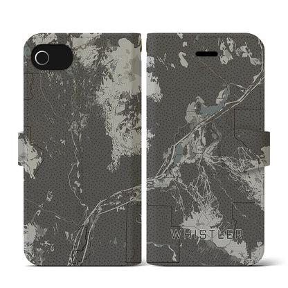 【ウィスラー（カナダ）】地図柄iPhoneケース（手帳タイプ）モノトーン・iPhone SE（第3 / 第2世代） / 8 / 7 / 6s / 6 用