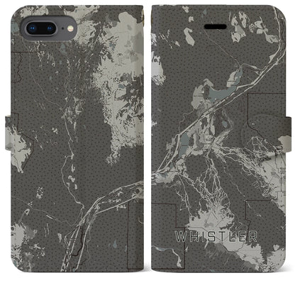 【ウィスラー（カナダ）】地図柄iPhoneケース（手帳タイプ）モノトーン・iPhone 8Plus /7Plus / 6sPlus / 6Plus 用