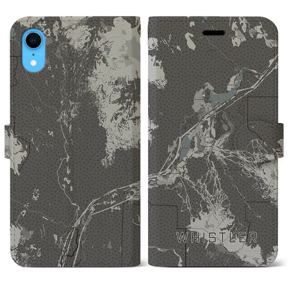 【ウィスラー（カナダ）】地図柄iPhoneケース（手帳タイプ）モノトーン・iPhone XR 用