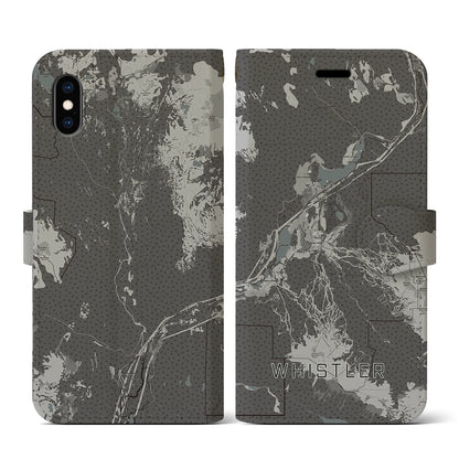 【ウィスラー（カナダ）】地図柄iPhoneケース（手帳タイプ）モノトーン・iPhone XS / X 用