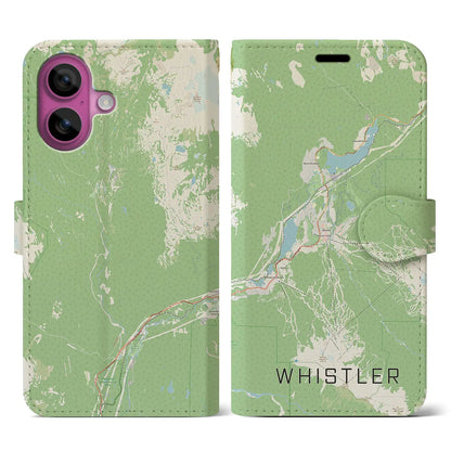 【ウィスラー（カナダ）】地図柄iPhoneケース（手帳タイプ）ナチュラル・iPhone 16 Pro 用