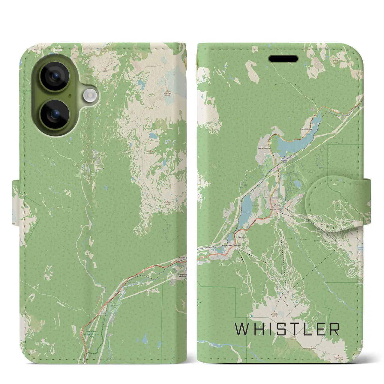 【ウィスラー（カナダ）】地図柄iPhoneケース（手帳タイプ）