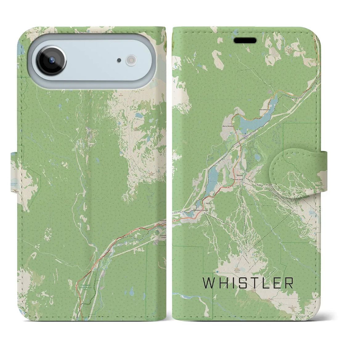 【ウィスラー(カナダ)】地図柄iPhoneケース(手帳タイプ)モノトーン・iPhone 17 Pro Max 用