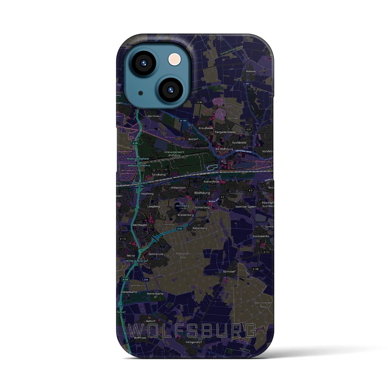 【ヴォルフスブルク（ドイツ）】地図柄iPhoneケース（バックカバータイプ）