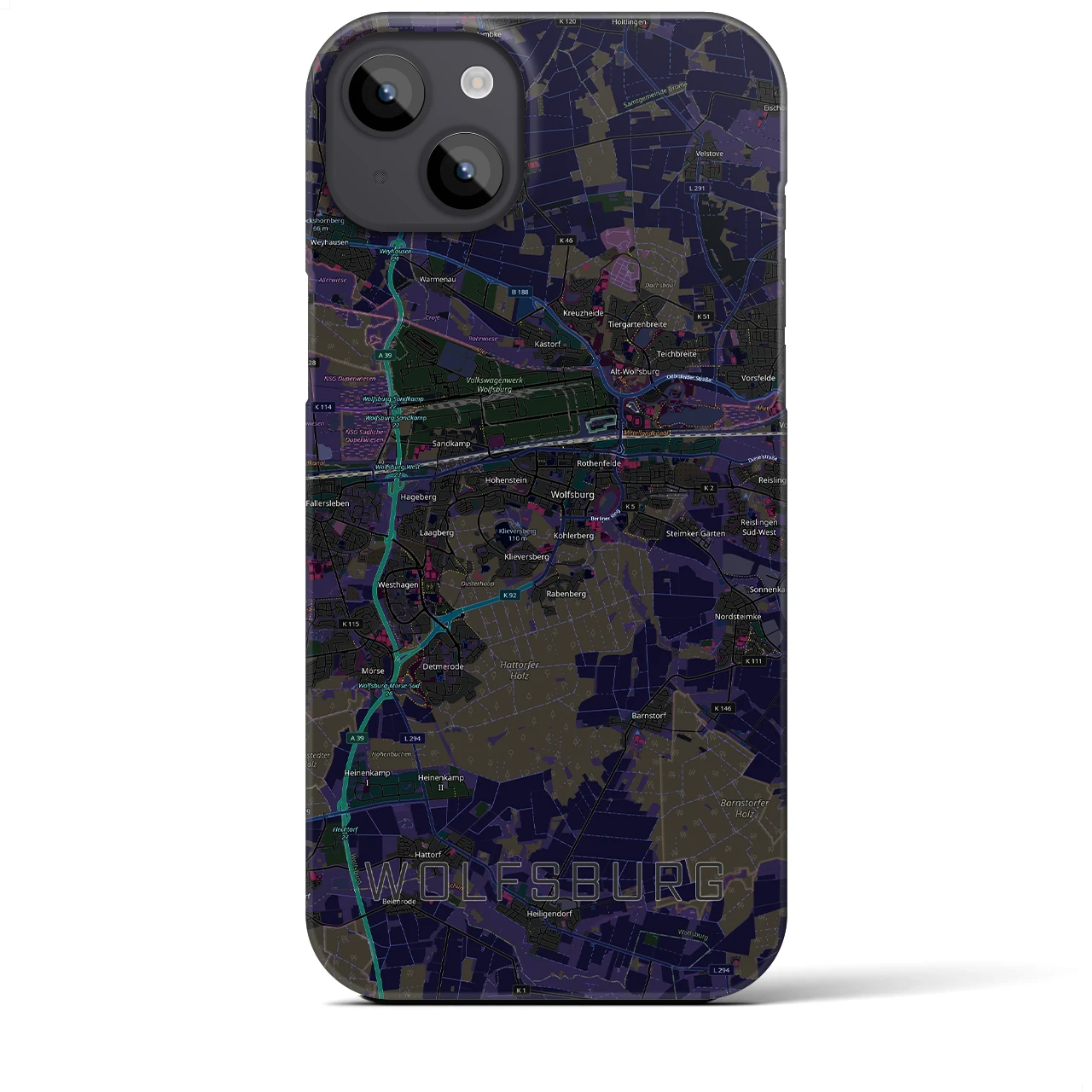 【ヴォルフスブルク（ドイツ）】地図柄iPhoneケース（バックカバータイプ）