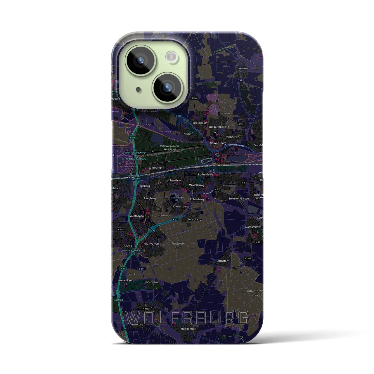 【ヴォルフスブルク（ドイツ）】地図柄iPhoneケース（バックカバータイプ）
