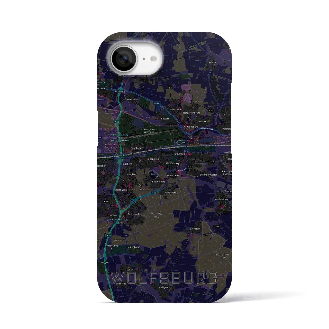 【ヴォルフスブルク（ドイツ）】地図柄iPhoneケース（バックカバータイプ）