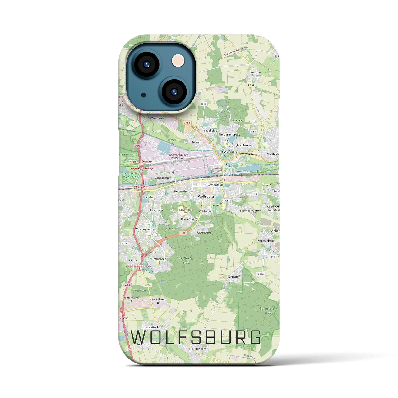 【ヴォルフスブルク（ドイツ）】地図柄iPhoneケース（バックカバータイプ）
