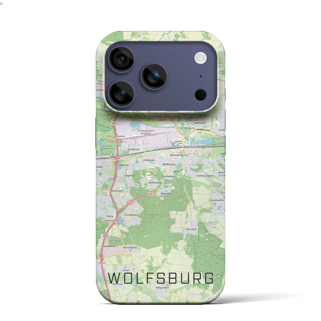 【ヴォルフスブルク（ドイツ）】地図柄iPhoneケース（バックカバータイプ）ブラック・iPhone 17 Pro Max 用