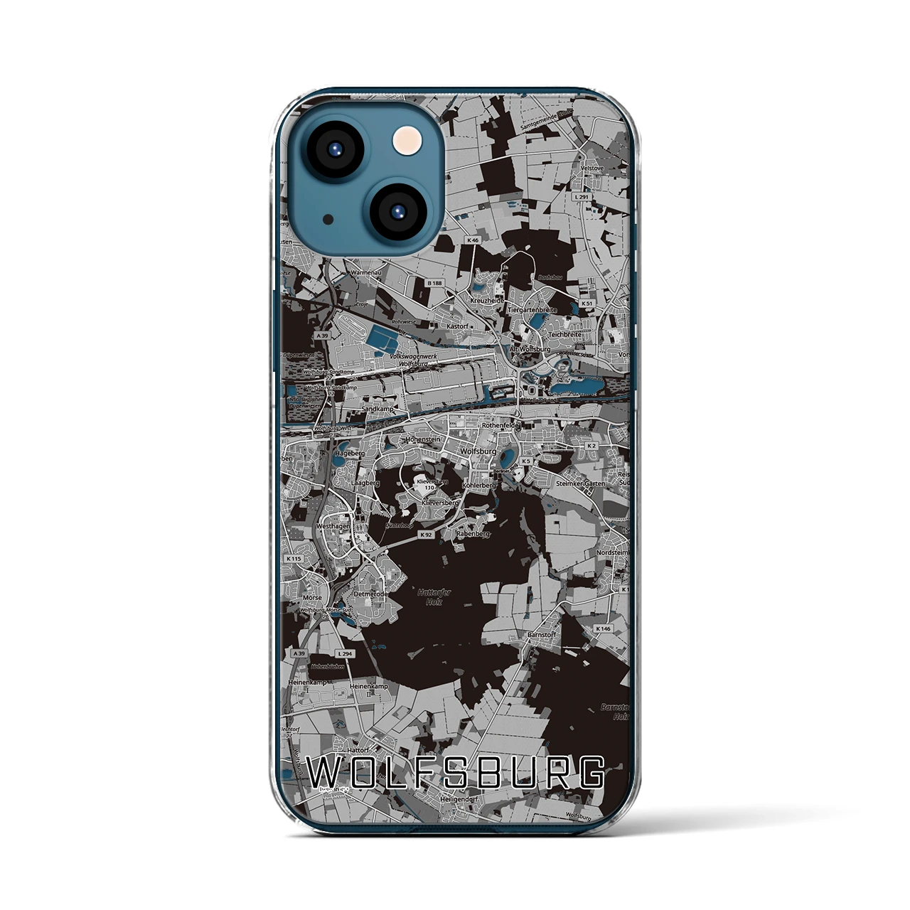 【ヴォルフスブルク（ドイツ）】地図柄iPhoneケース（クリアタイプ）