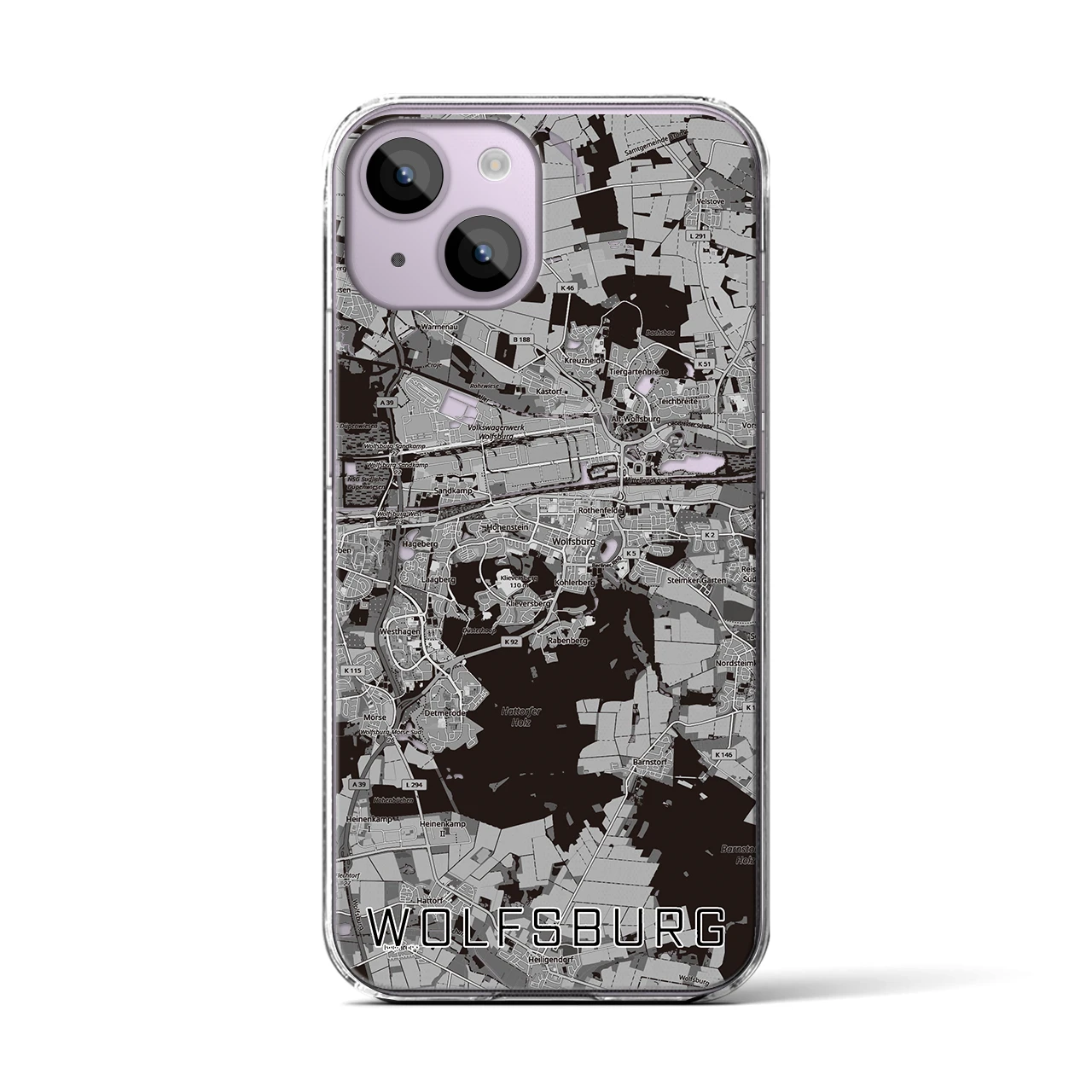 【ヴォルフスブルク（ドイツ）】地図柄iPhoneケース（クリアタイプ）