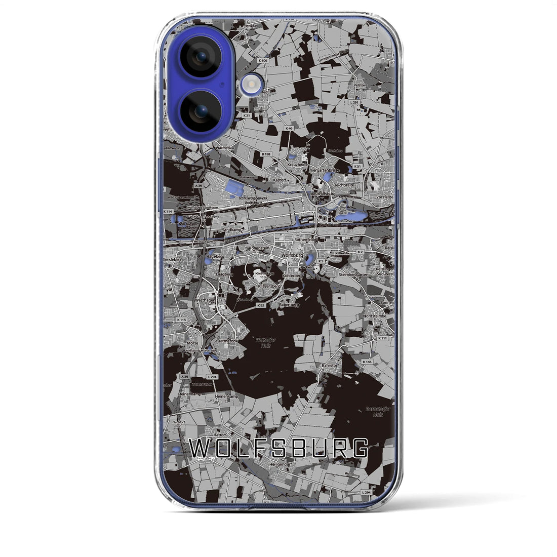 【ヴォルフスブルク（ドイツ）】地図柄iPhoneケース（クリアタイプ）モノトーン・iPhone 16 Pro Max 用