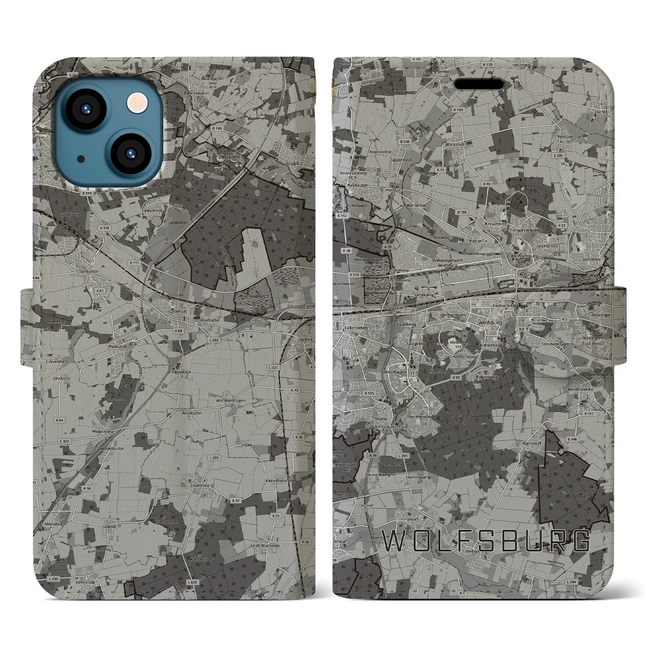 【ヴォルフスブルク（ドイツ）】地図柄iPhoneケース（手帳タイプ）