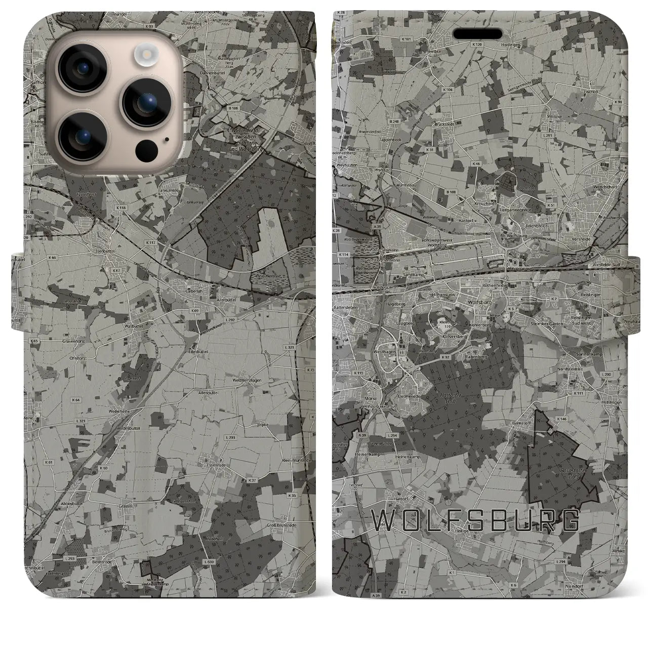 【ヴォルフスブルク（ドイツ）】地図柄iPhoneケース（手帳タイプ）