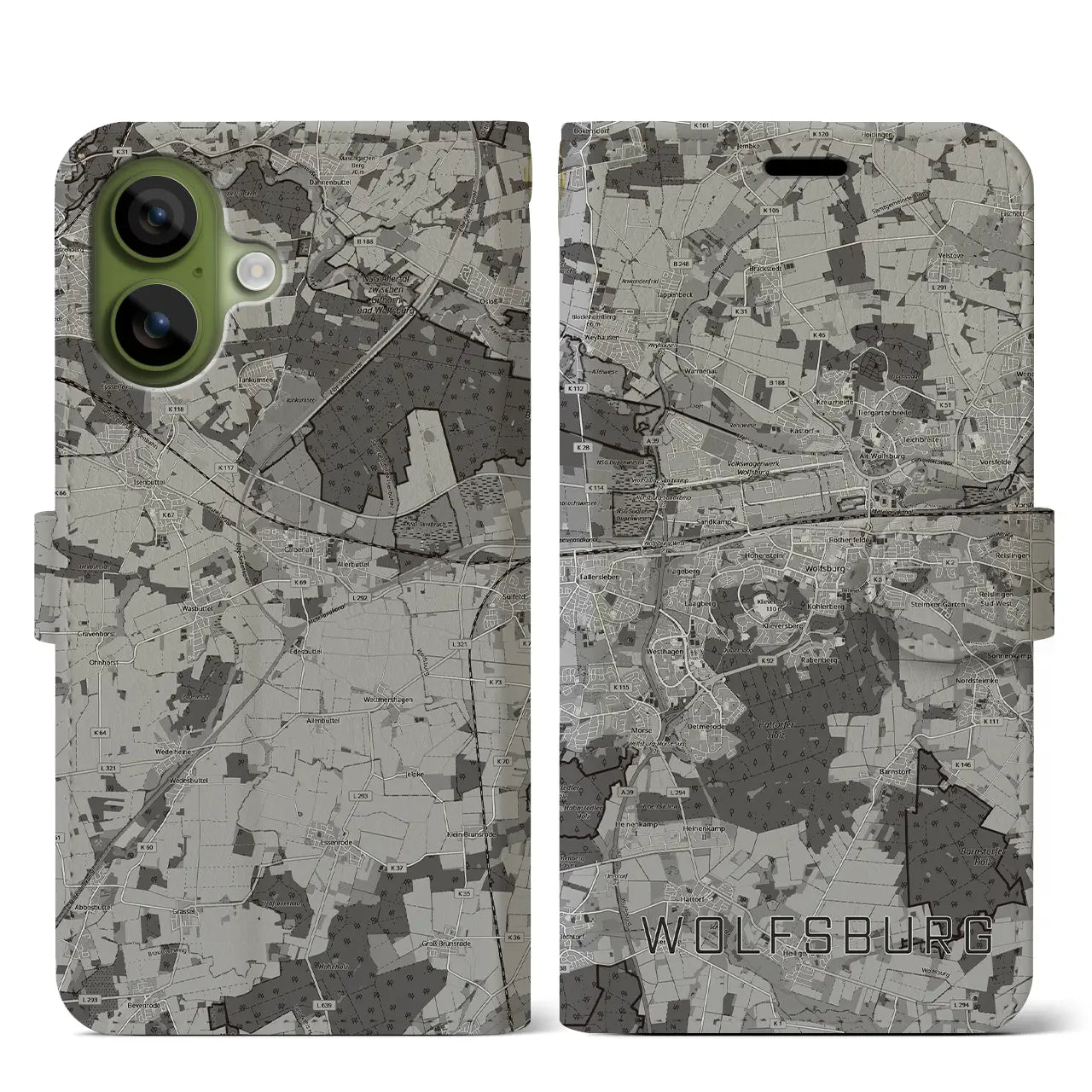 【ヴォルフスブルク（ドイツ）】地図柄iPhoneケース（手帳タイプ）