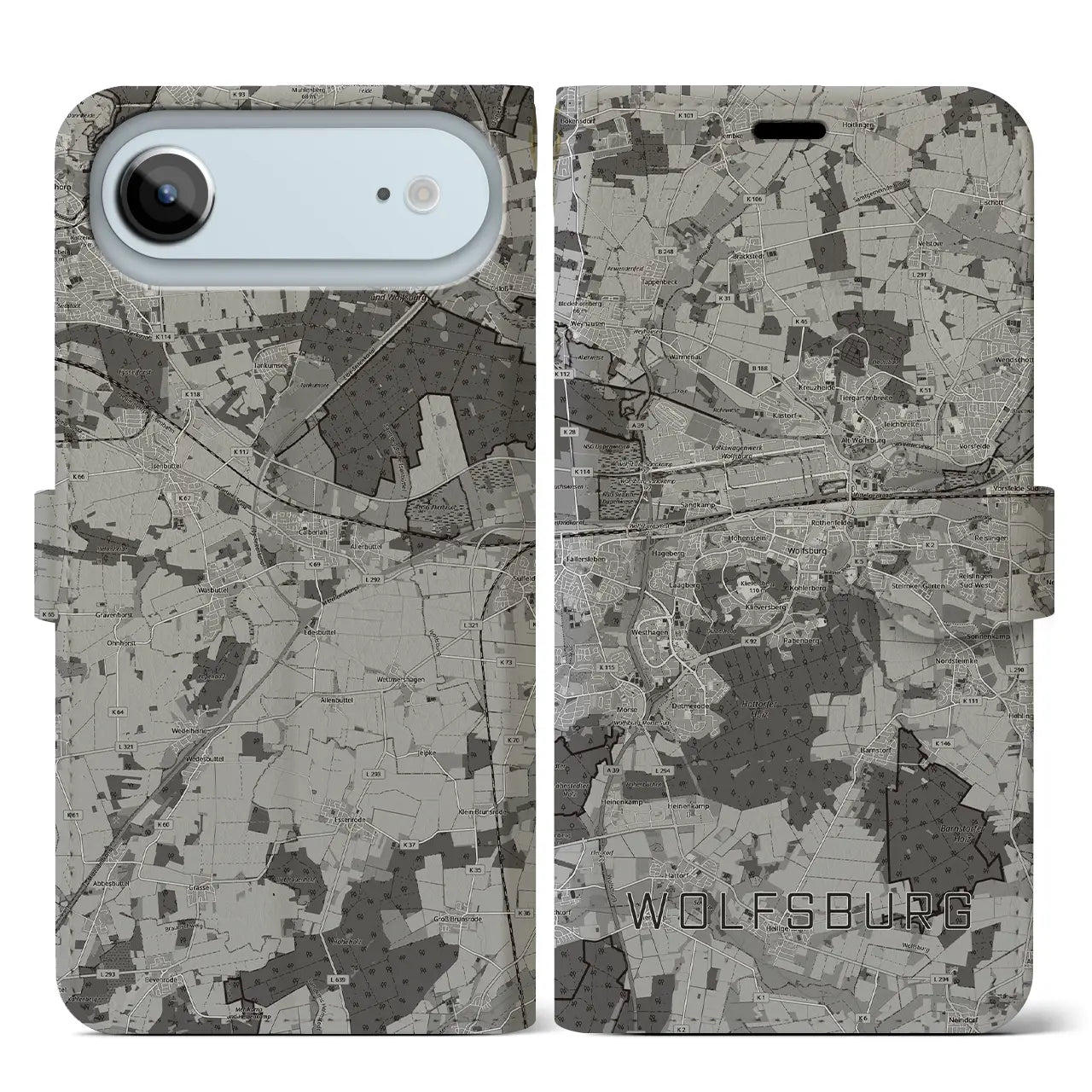 【ヴォルフスブルク（ドイツ）】地図柄iPhoneケース（手帳タイプ）