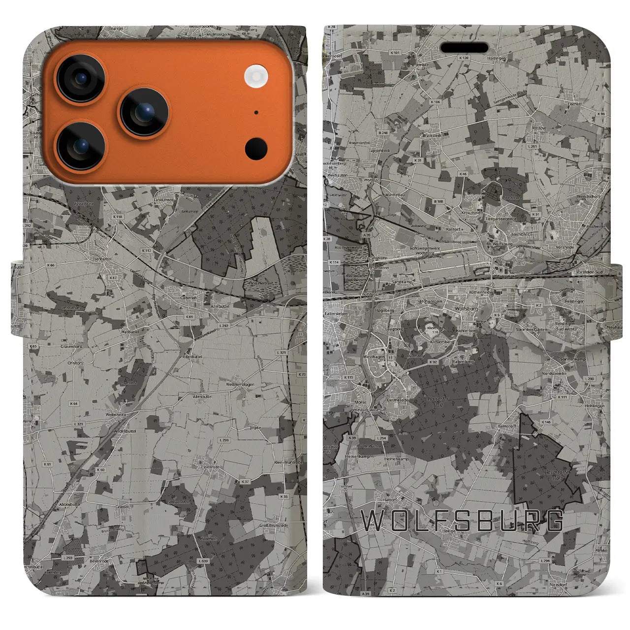 【ヴォルフスブルク（ドイツ）】地図柄iPhoneケース（手帳タイプ）