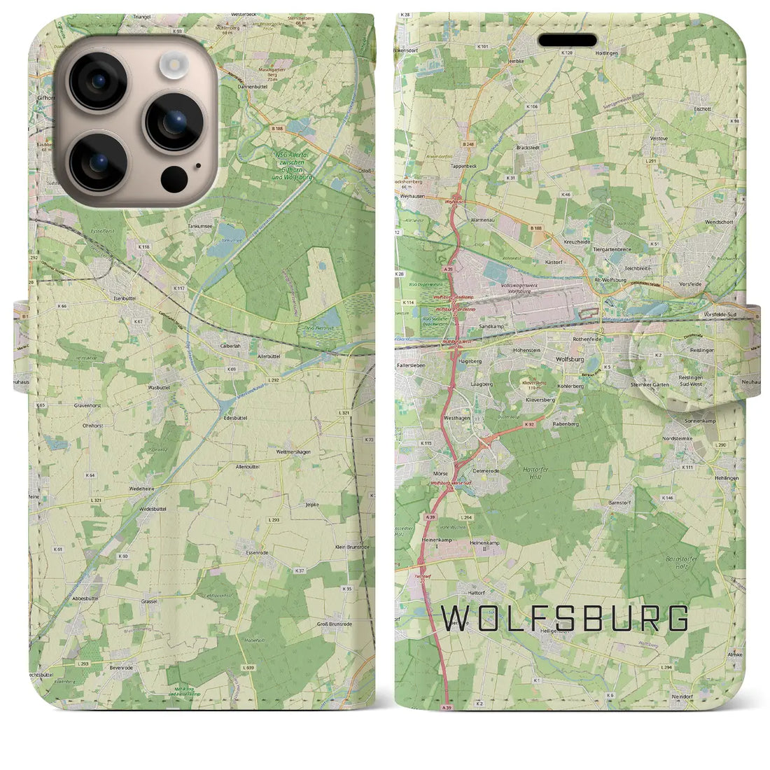 【ヴォルフスブルク（ドイツ）】地図柄iPhoneケース（手帳タイプ）