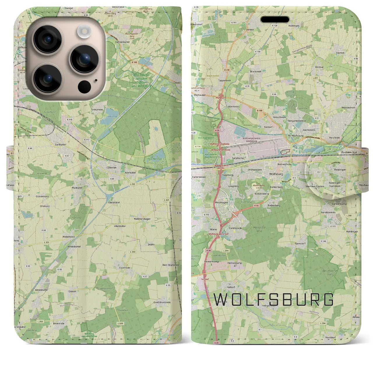 【ヴォルフスブルク（ドイツ）】地図柄iPhoneケース（手帳タイプ）