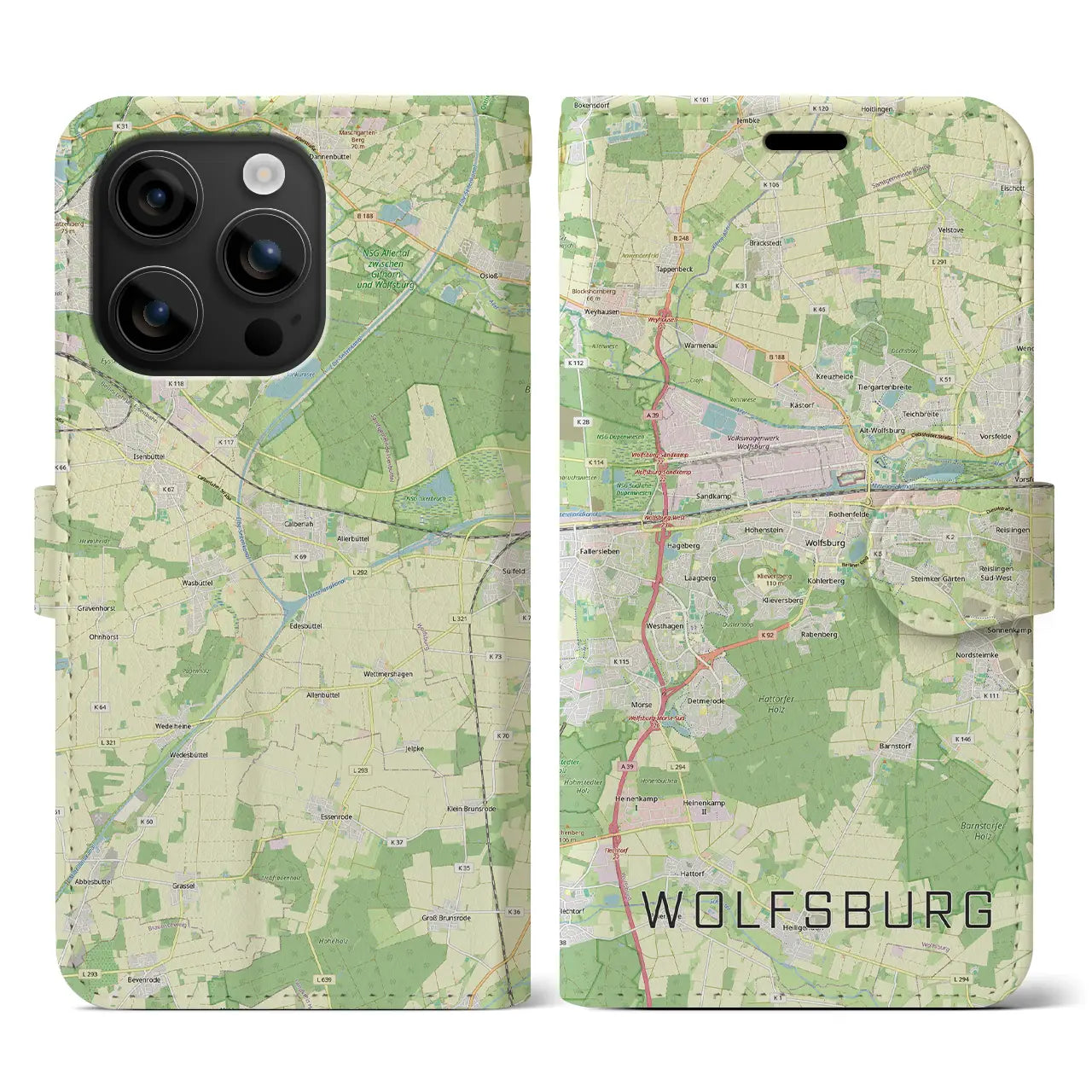 【ヴォルフスブルク（ドイツ）】地図柄iPhoneケース（手帳タイプ）