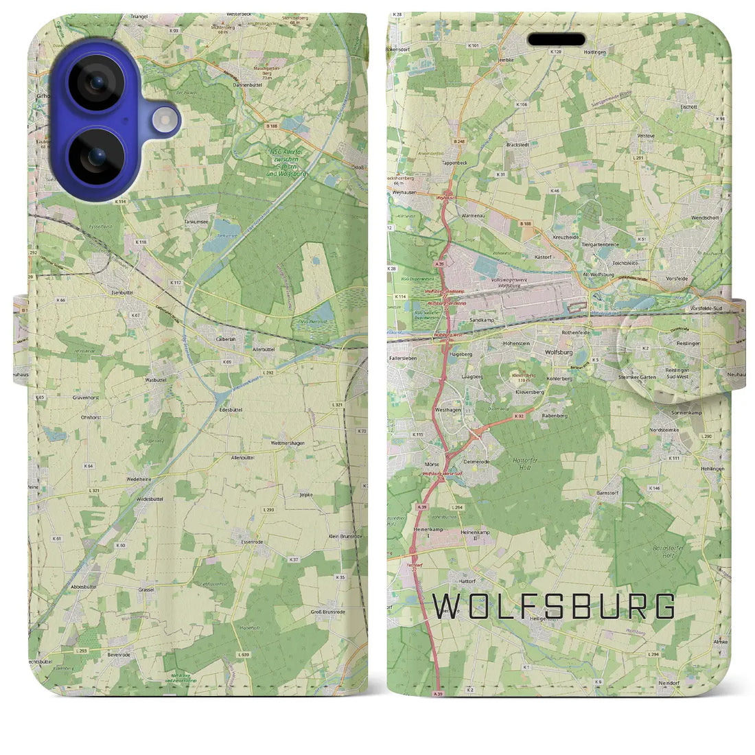 【ヴォルフスブルク（ドイツ）】地図柄iPhoneケース（手帳タイプ）モノトーン・iPhone 16 Pro Max 用
