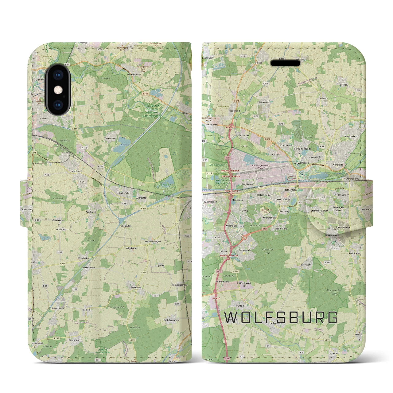 【ヴォルフスブルク（ドイツ）】地図柄iPhoneケース（手帳タイプ）