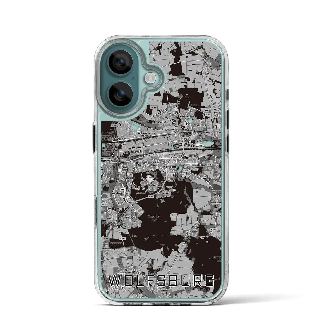 【ヴォルフスブルク(ドイツ)】地図柄iPhoneケース(MagSafeタイプ)モノトーン・iPhone 16 Pro 用