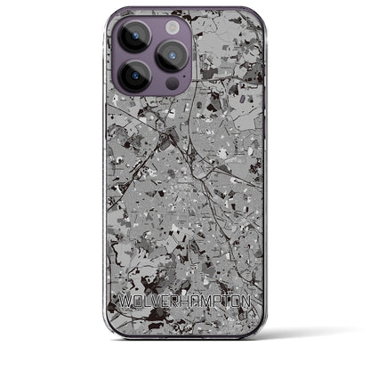【ウルヴァーハンプトン（イギリス）】地図柄iPhoneケース（クリアタイプ）モノトーン・iPhone 14 Pro Max 用
