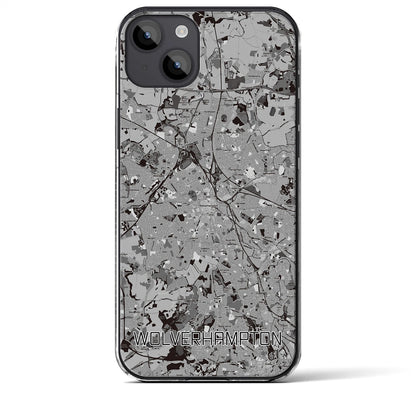【ウルヴァーハンプトン（イギリス）】地図柄iPhoneケース（クリアタイプ）モノトーン・iPhone 14 Plus 用