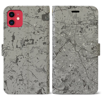【ウルヴァーハンプトン（イギリス）】地図柄iPhoneケース（手帳タイプ）モノトーン・iPhone 11 用