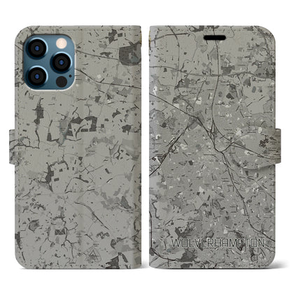 【ウルヴァーハンプトン（イギリス）】地図柄iPhoneケース（手帳タイプ）モノトーン・iPhone 12 / 12 Pro 用