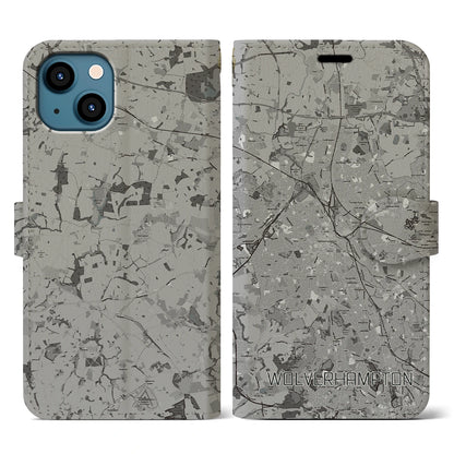 【ウルヴァーハンプトン（イギリス）】地図柄iPhoneケース（手帳タイプ）モノトーン・iPhone 13 用