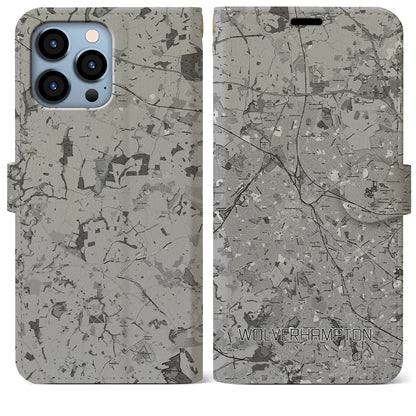 【ウルヴァーハンプトン（イギリス）】地図柄iPhoneケース（手帳タイプ）モノトーン・iPhone 13 Pro Max 用