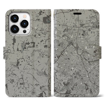 【ウルヴァーハンプトン（イギリス）】地図柄iPhoneケース（手帳タイプ）モノトーン・iPhone 13 Pro 用