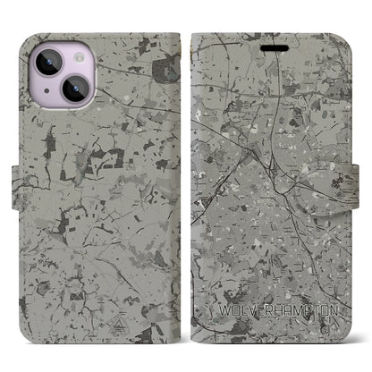 【ウルヴァーハンプトン（イギリス）】地図柄iPhoneケース（手帳タイプ）モノトーン・iPhone 14 用